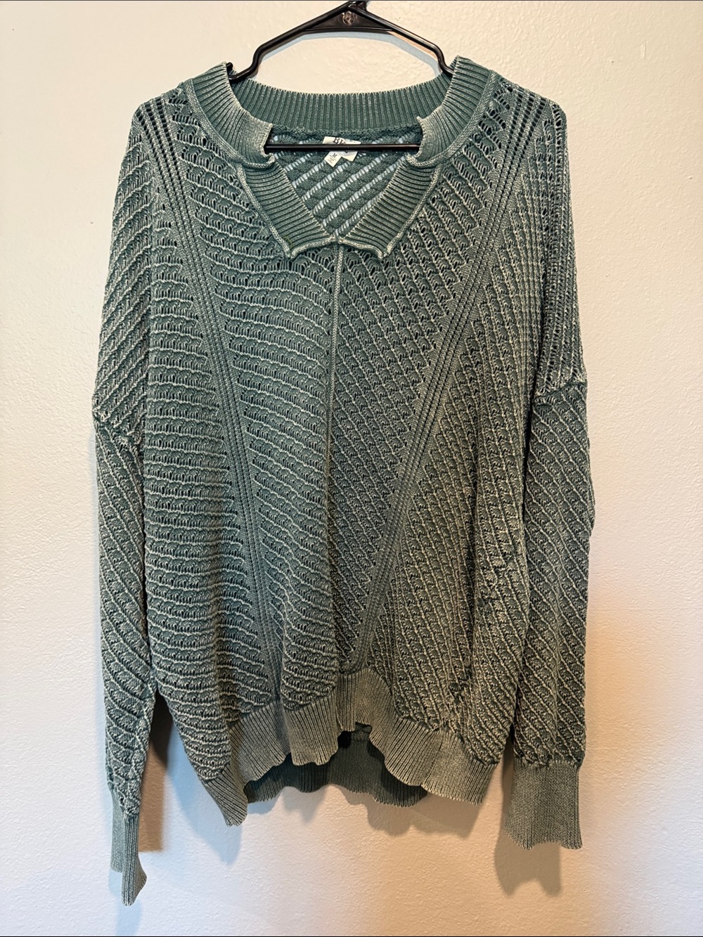 BKE Collared Textured Knit Sweater in Sage Green